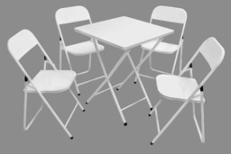 Mesa e cadeiras de aço