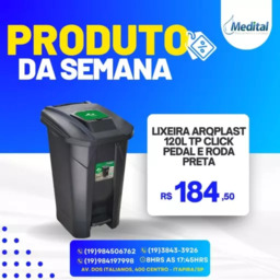 Lixeira ARQPLAST 120L TP Click Pedal e Roda Preta
