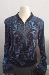 Blusa manga longa Preta de zíper estampada em Azul