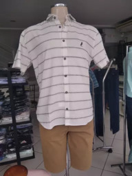 Camiseta Polo Listrada e Bermuda Marron
