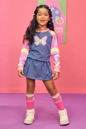 Conjunto de Blusão e Short / Saia em Malha Denim e Molecotton- Kukie 