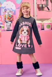 Vestido Infantil Kukie Inverno Preto Cachorrinha