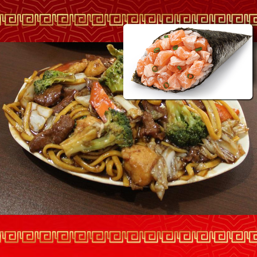 Yakissoba Tradicional Padrão + Temaki de Salmão ou Hot