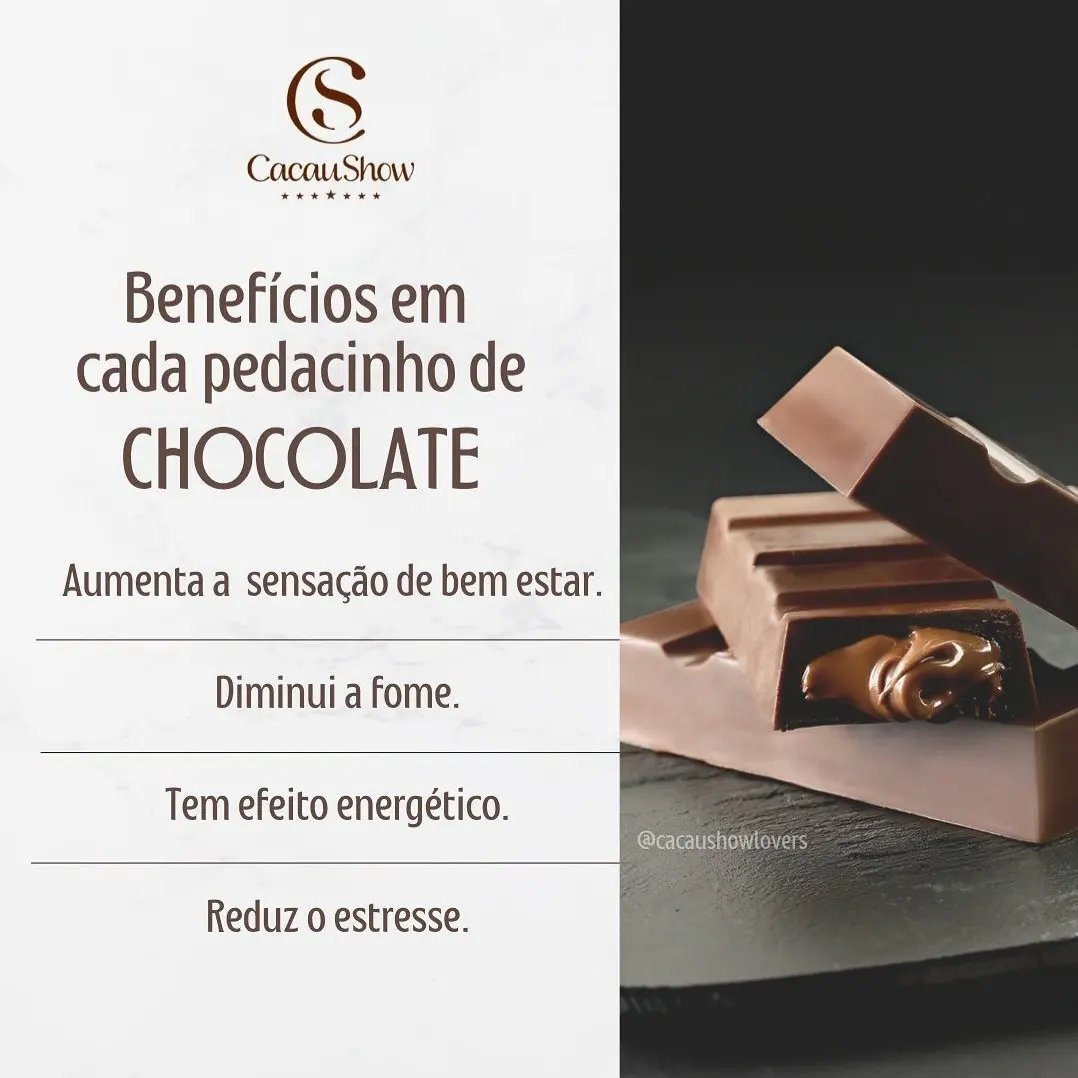 Benefícios em casa pedacinho de CHOCOLATE
