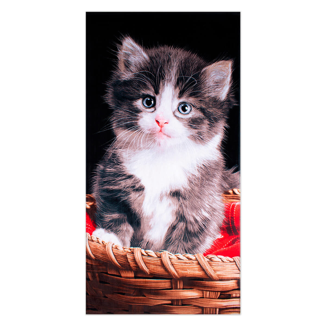 Toalha de Veludo Estampada Gatinho na Cesta