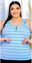 Blusa Azul com Listras Brancas Feminina
