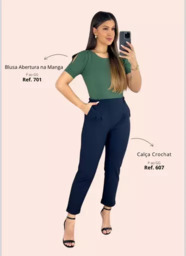 Blusa Abertura na Manga, Calça Crochat