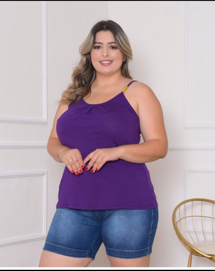 Blusa Bata Plus Size Alças Finas com Detalhe Fivela Básica