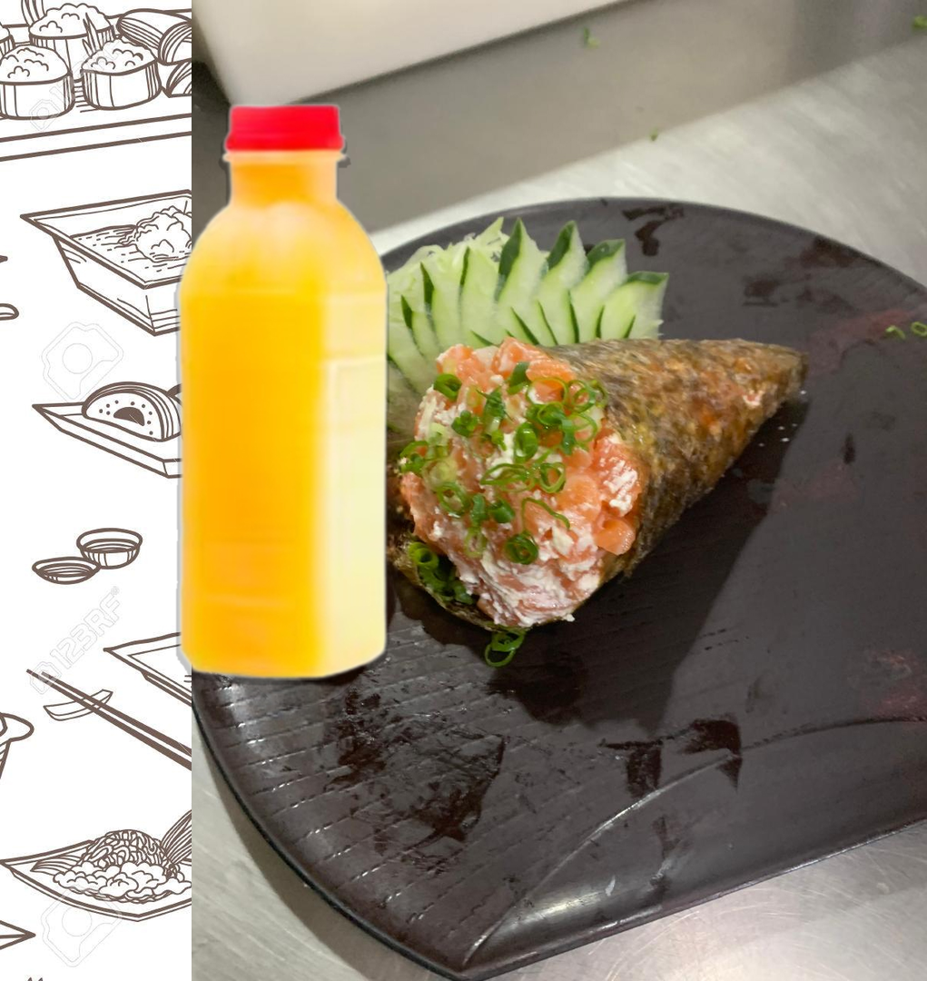 Temaki de Salmão Philadelfia + Suco de Laranja Natural 300ml