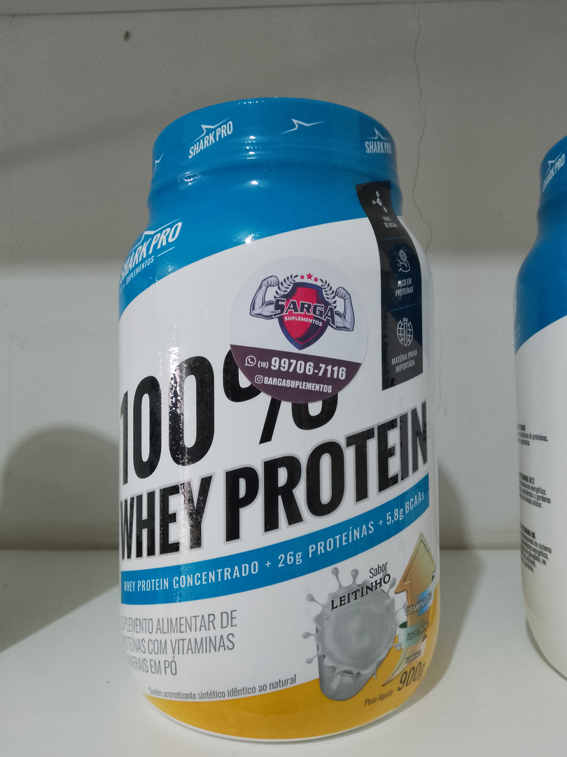 Whey Protein 100% Pote 900g Proteína Shark Pro Sabor Leitinho