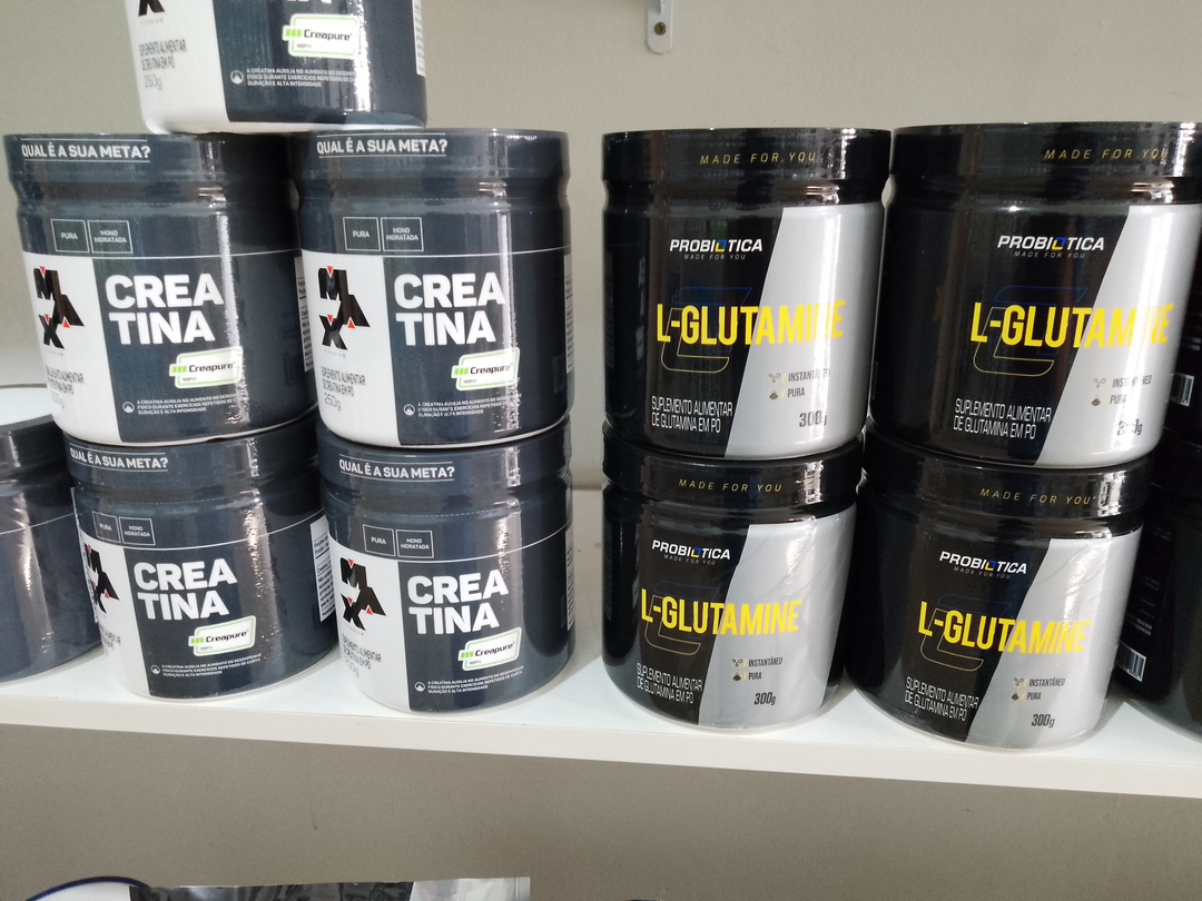 Creatina Creapure Pote 250g - Max Titanium - Creatina e L-Glutamine Pote 300g - Probiótica