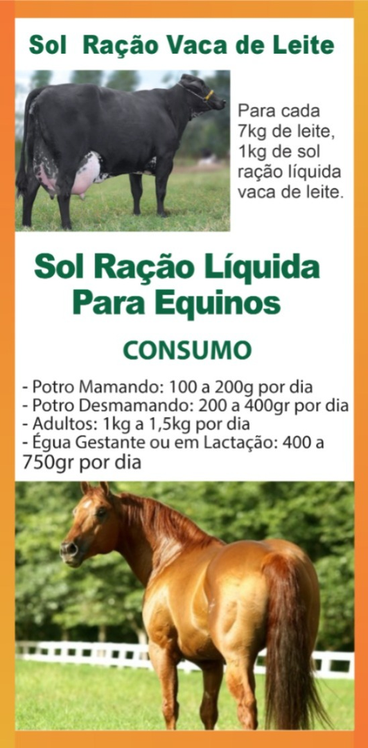 Sol Ração Vaca de Leite e Sol Ração Líquida para Equinos