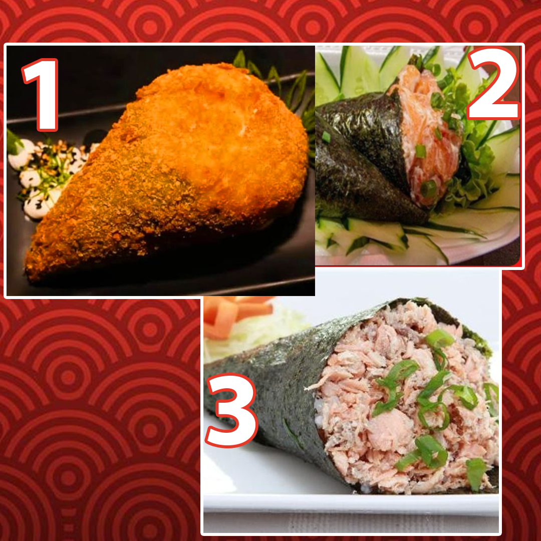 3 Temakis: Salmão Cru, Salmão Grelhado e Temaki Hot