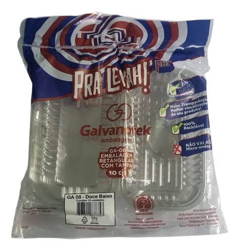 Embalagem Retangular Tampa Doce Baixo Ga08 Galvanotek 50und Cristal 10cjs